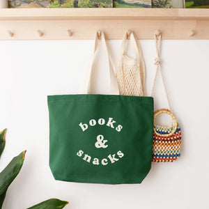 Books & Snacks Tote Bag, Green