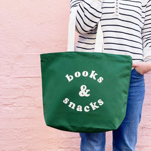 Books & Snacks Tote Bag, Green