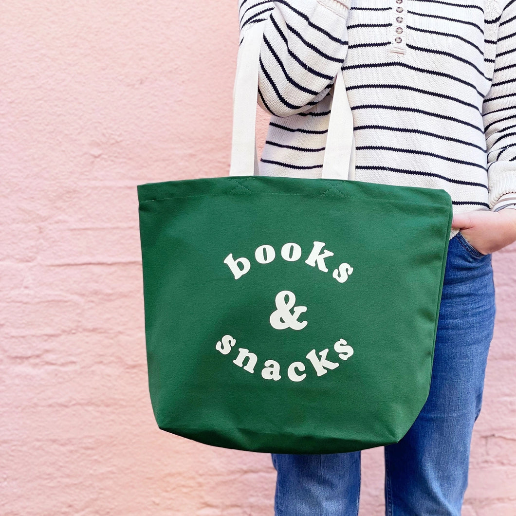 Books & Snacks Tote Bag, Green