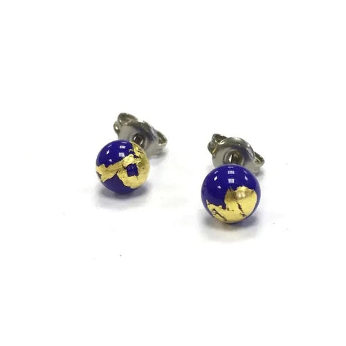 Lapis Glass And Gold Handmade Stud Earrings