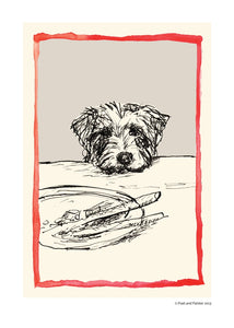 Dog With Plate A4 Art Print