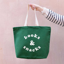 Books & Snacks Tote Bag, Green