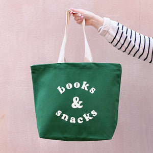 Books & Snacks Tote Bag, Green