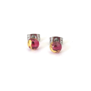 Cranberry Pink And Gold Handmade Stud Earrings