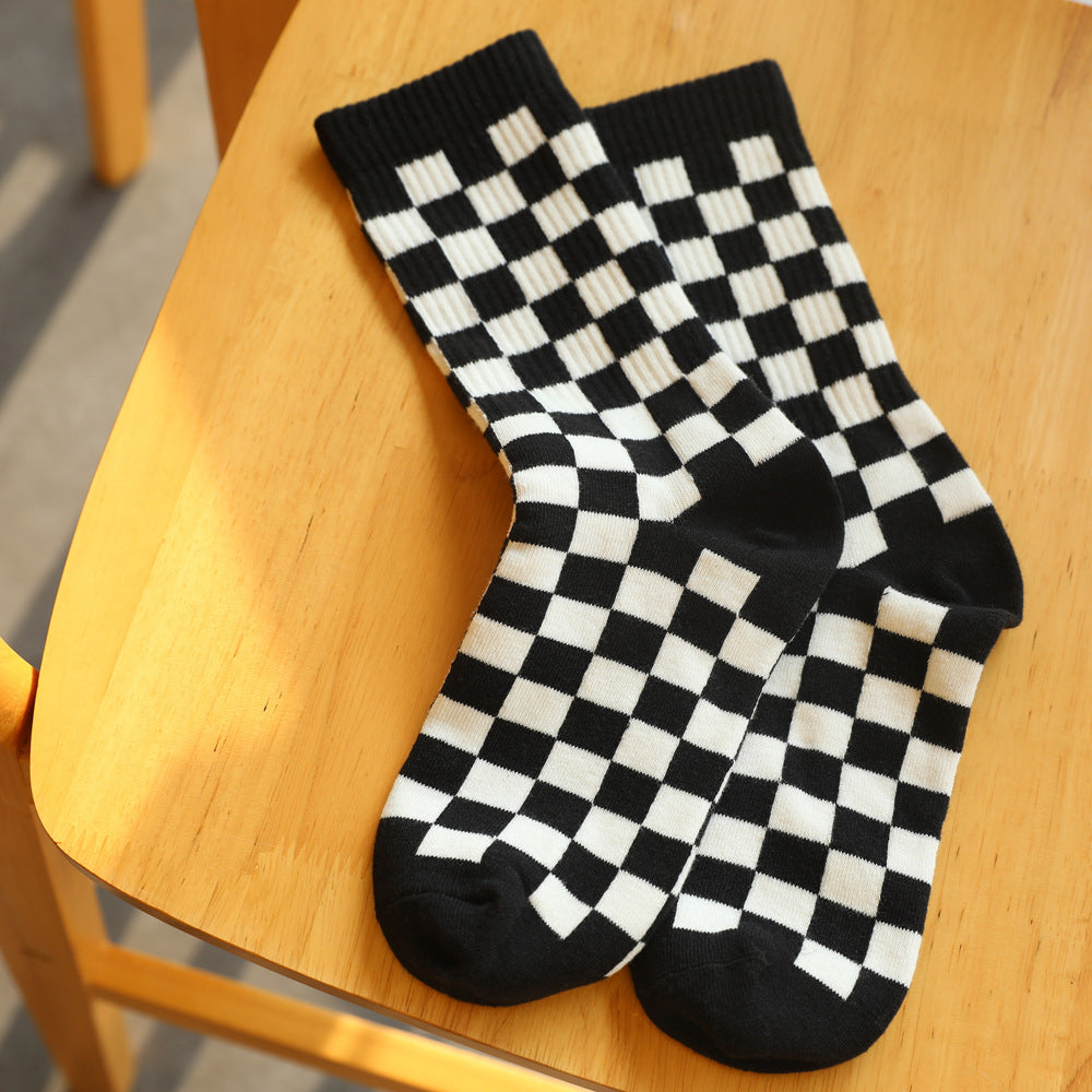 Checkerboard Unisex Socks, Black And White