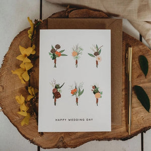 Happy Wedding Day Buttonhole Posies Card