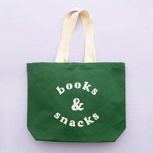 Books & Snacks Tote Bag, Green