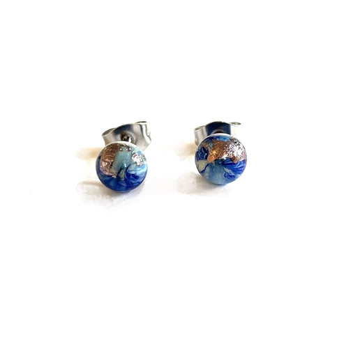 Delft Marble Glass And Palladium Stud Earrings