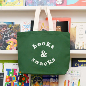 Books & Snacks Tote Bag, Green
