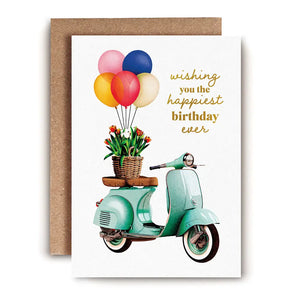 Vespa And Flowers Birthday Card