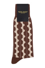 British made men's socks in brown and cream contemporary stripe design. Brown Groove by Peper Harow