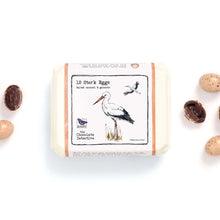 Box of '12 Stork Eggs' with a stork illustration on a white background