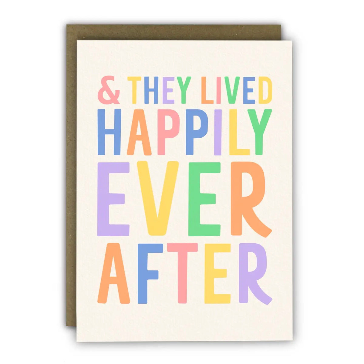 Greeting card with colorful text 'They Lived Happily Ever After' on a white background