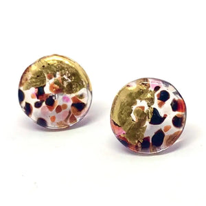 Bramble Glass And Gold Mottled Stud Earrings