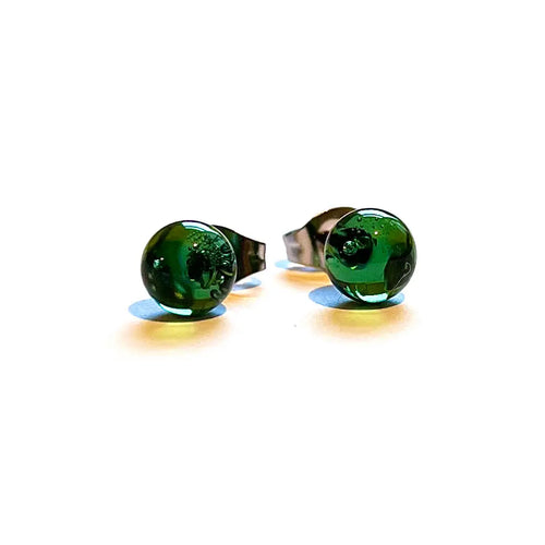 Green Whisky Bottle Glass Stud Earrings
