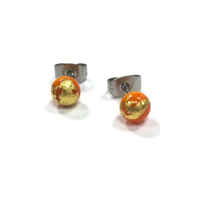 Orange and Gold Stud Earrings