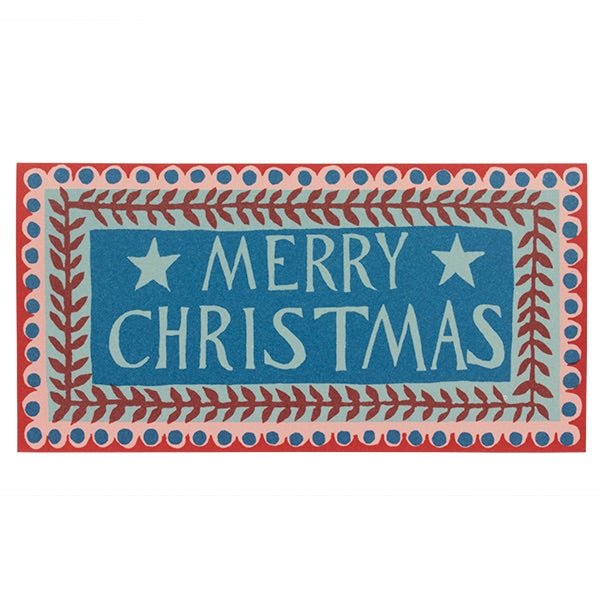 Christmas card 'Merry Christmas' text and decorative border in blue pink and red