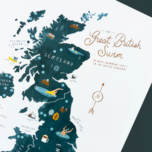 Great British Swim Map, A3 Print