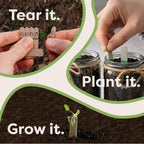 The simple process of planting seedsticks - tear it, plant it, grow it shown in action.