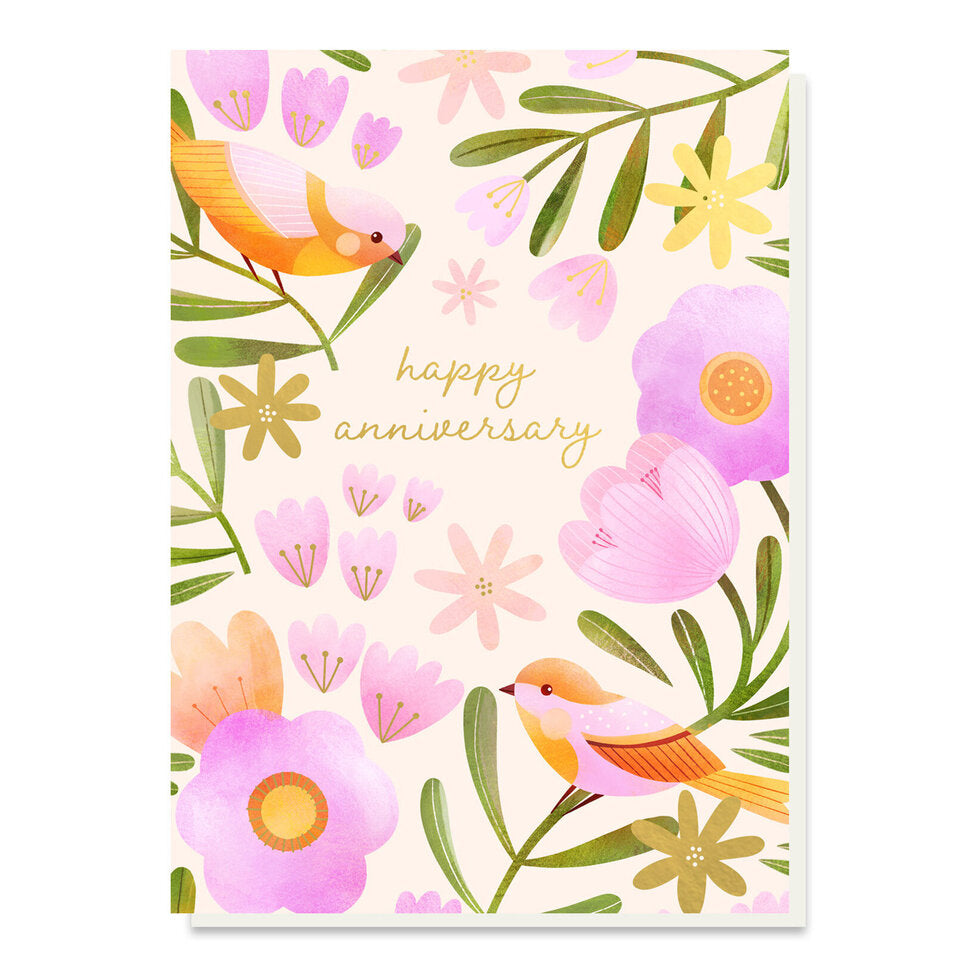 Pink Love Birds Anniversary Card