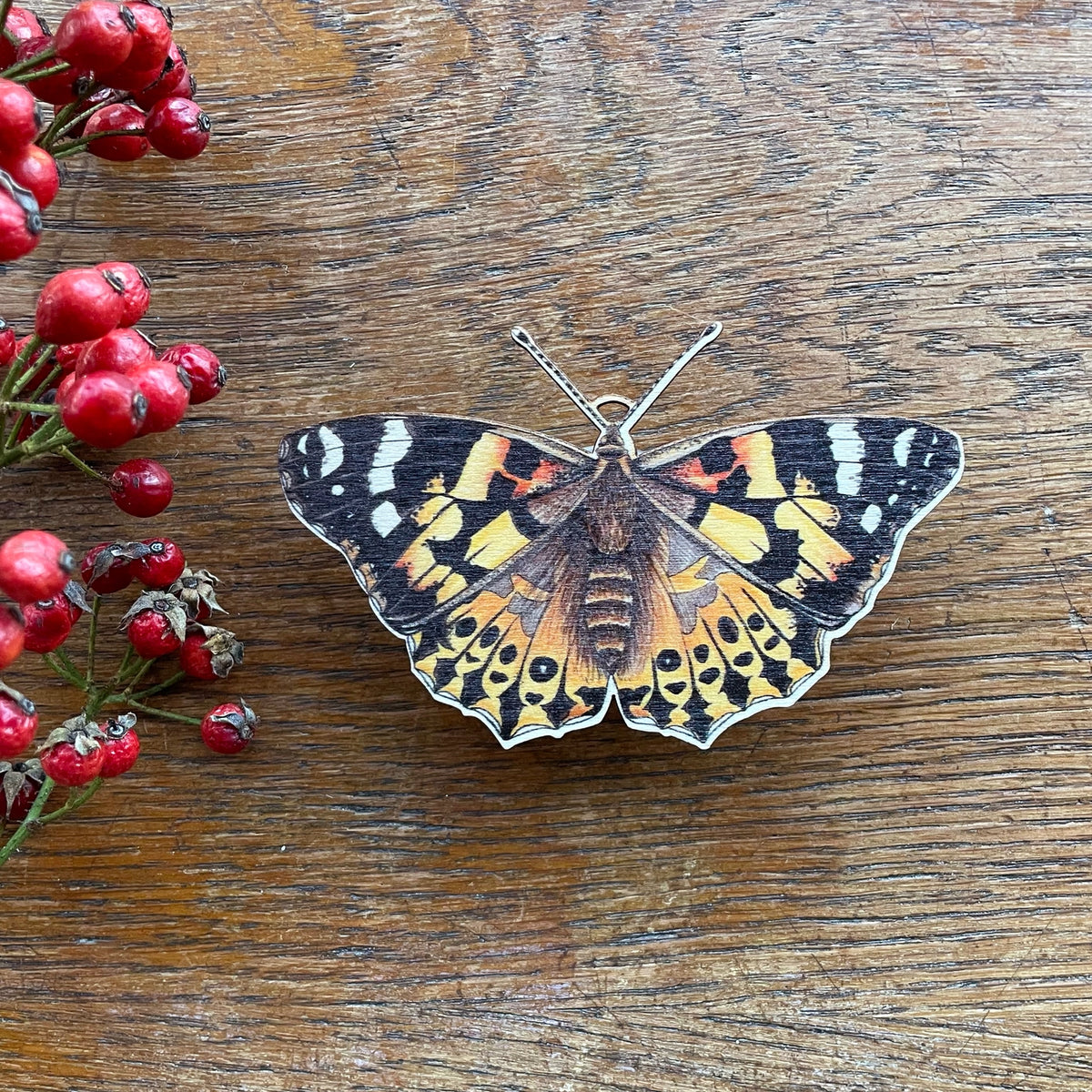 Painted Lady Butterfly Wooden Decoration
