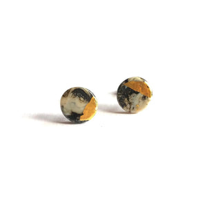 Stone Marble Effect Glass And Gold Handmade Stud Earrings