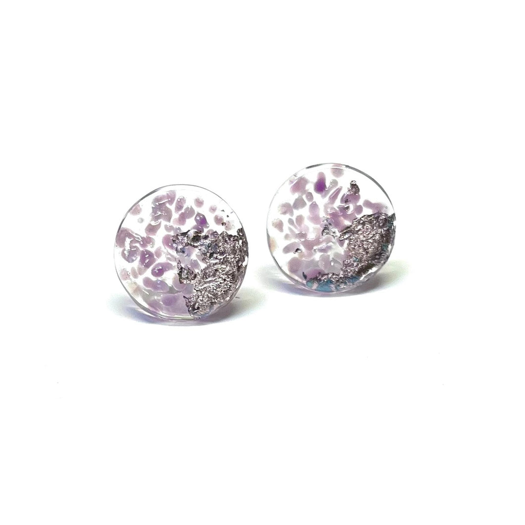 Lavender Glass And Palladium Midi Stud Earrings