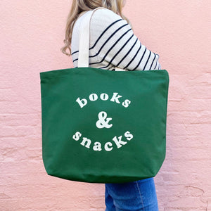 Books & Snacks Tote Bag, Green
