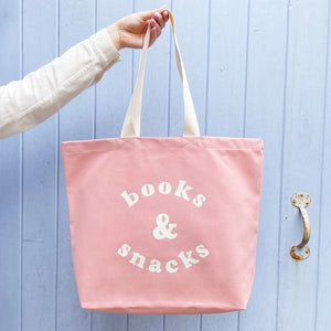 Books & Snacks Tote Bag, Blush Pink