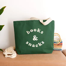 Books & Snacks Tote Bag, Green