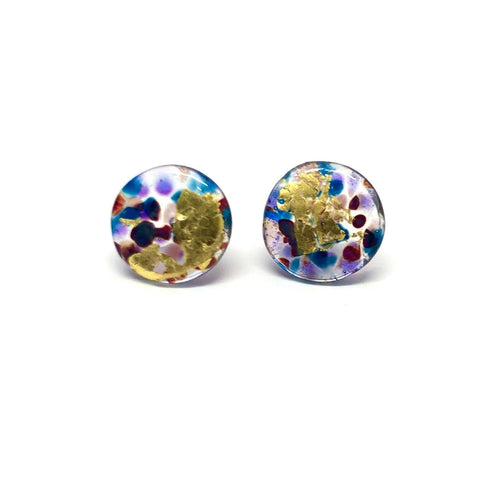 Shipwreck Glass And Gold Mottled Stud Earrings