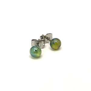 Handmade Aurora Silver Green Stud Earrings