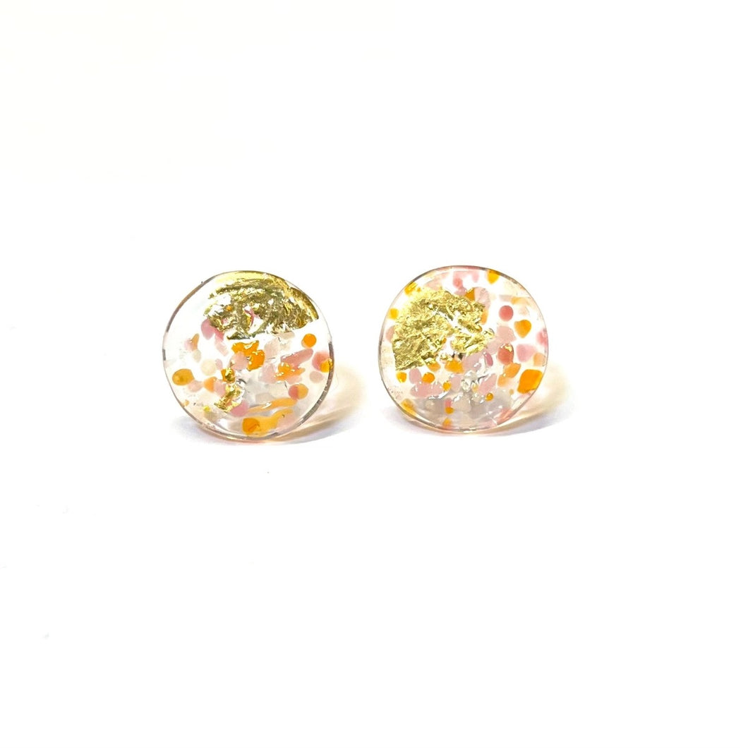 Georgia Peach Glass And Gold Mottled Stud Earrings