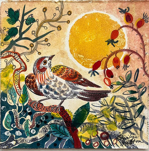 Finch and Berries Christmas Card, Pack of 6