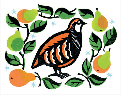Partridge And Pear Christmas Card, Pack of 6