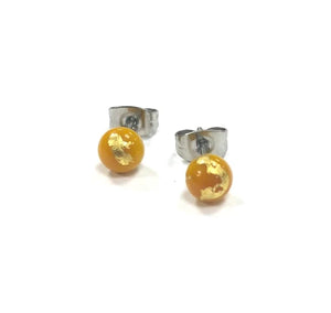 Handmade Yellow And Gold Glass Stud Earrings