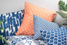 Square Blue, White and Orange Mediterranean Tile Style Safiya Cushion