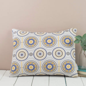 Rectangular Contemporary Navy, Mustard and Grey Dime Print Cushion