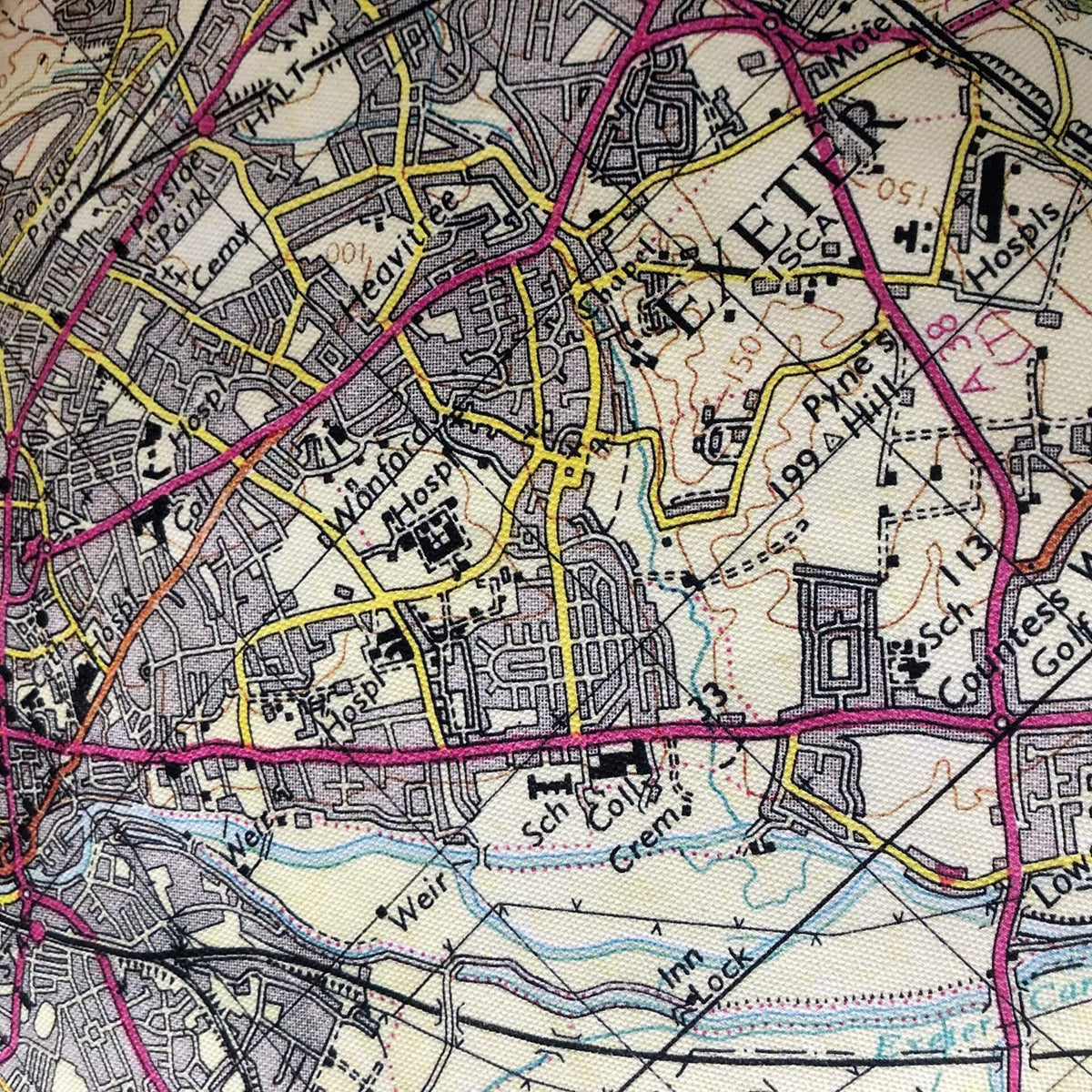 Square Vintage Map Cushion - Exeter, Devon