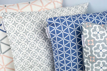 Square Geometric Blue and White Karin Print Cushion