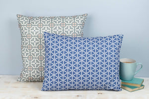 Square Moroccan-inspired Grey, Blue and Pink Ines Print Cushion