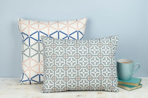 Rectangular Moroccan-inspired Grey, Blue and Pink Ines Print Cushion