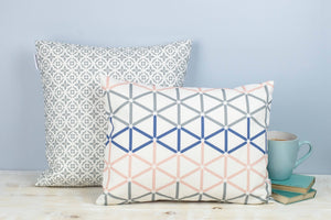 Rectangular Geometric Grey, Blue and Pink Kenza Print Cushion