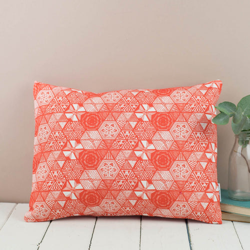 Rectangular Quirky Vintage Hexie Doodle Coral Cushion