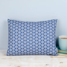 Rectangular Geometric Blue and White Karin Print Cushion