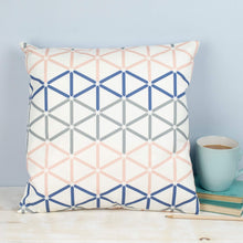 Square Geometric Grey, Blue and Pink Kenza Print Cushion