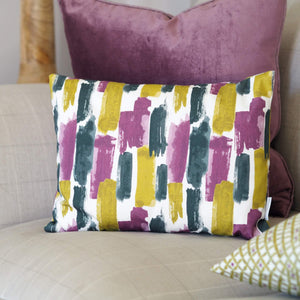 Chartreuse, Amethyst and Grey Watercolour Brushstrokes Style Lucia Cushion