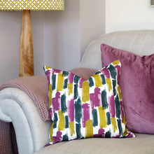 Chartreuse, Amethyst and Grey Watercolour Brushstrokes Style Lucia Cushion