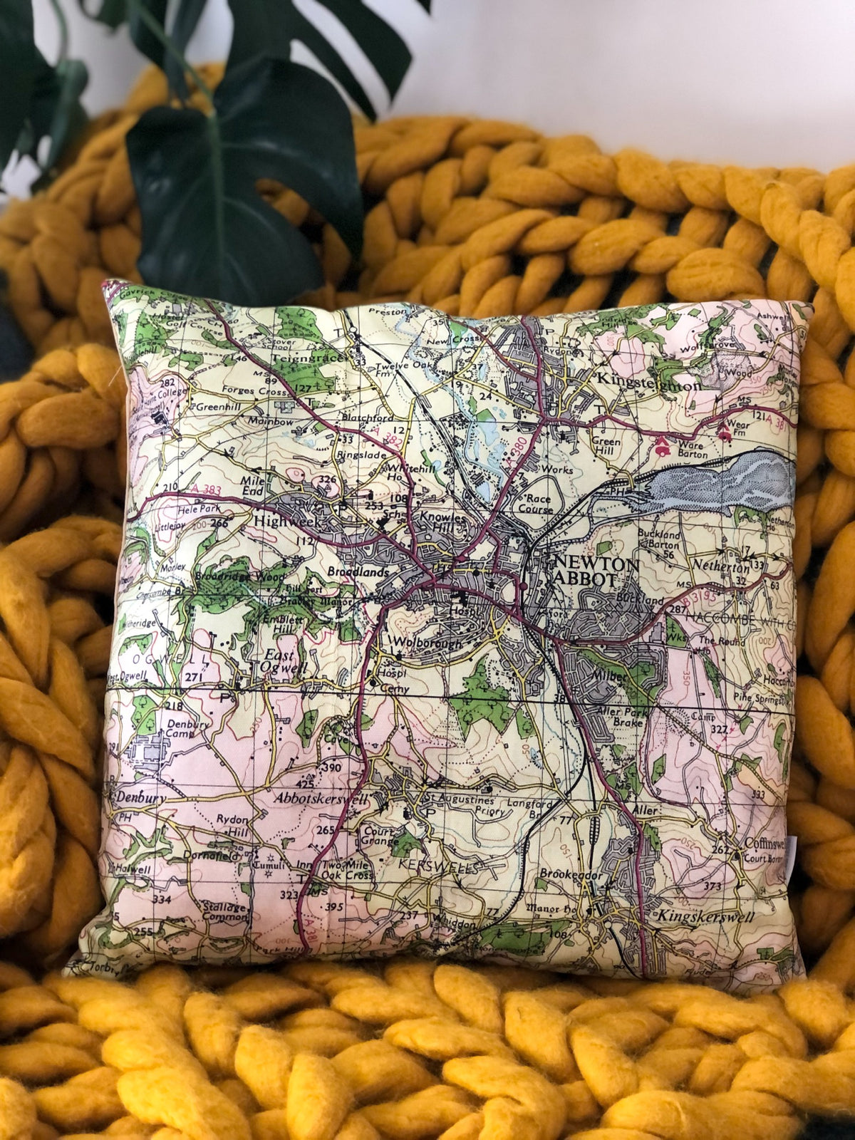 Square Vintage Map Cushion - Newton Abbot, Devon
