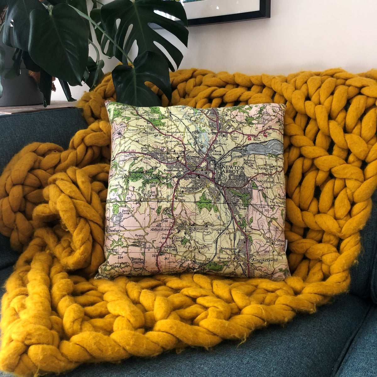 Square Vintage Map Cushion - Newton Abbot, Devon